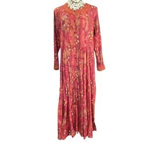 Damini long maxi dress long sleeve wooden buttons side slit  size XL